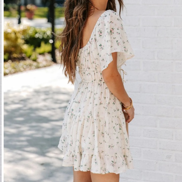 MYLA COTTON FLORAL TIE FRONT BABYDOLL DRESS - PINK CREAM - Picture 2 of 6